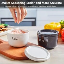 Farmhouse Salt And Pepper Bowls Set, ALELION Salt Cellar With Lid, 10 Oz Salt And Pepper Container For Countertop, Black And White Modern Farmhouse Kitchen Decor, House Warming Gifts New Home, 2 Pcs -Peugeot Shop 51rlmqUeqgL