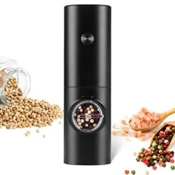 ULEX Electric Pepper Grinder Or Salt Mill, Battery Powered Pepper Mill With 5 Level Adjustable Coarseness, LED Light, One Handed Operation Salt And Pepper Grinder For Kitchen, Restaurant And BBQ