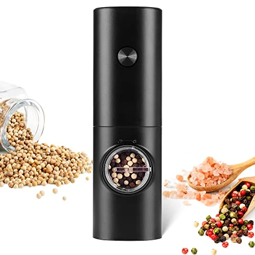 ULEX Electric Pepper Grinder Or Salt Mill, Battery Powered Pepper Mill With 5 Level Adjustable Coarseness, LED Light, One Handed Operation Salt And Pepper Grinder For Kitchen, Restaurant And BBQ 1 ULEX Electric Pepper Grinder Or Salt Mill, Battery Powered Pepper Mill With 5 Level Adjustable Coarseness, LED Light, One Handed Operation Salt And Pepper Grinder For Kitchen, Restaurant And BBQ