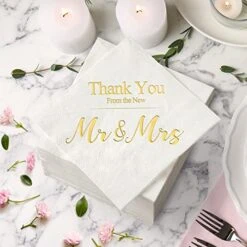 200 PCS Wedding Napkins Gold Mr and Mrs Cocktail Napkins, Beverage Cake Dessert Paper Napkins Disposable For Wedding Engagement Party Reception, Table Decorations, Wedding Party Supplies, Multi-Layer