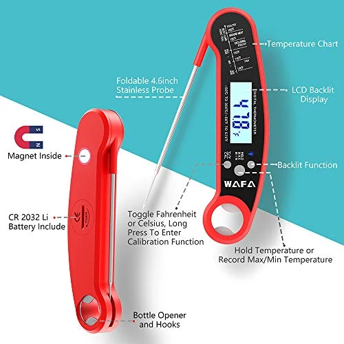 WAFA Instant Read Meat Thermometer, Waterproof Ultra Fast Cooking Thermometer With Bottle Opener Backlight And Calibration, Digital Food Thermometer For Kitchen, Outdoor Cooking, Grill And BBQ 4 WAFA Instant Read Meat Thermometer, Waterproof Ultra Fast Cooking Thermometer With Bottle Opener Backlight And Calibration, Digital Food Thermometer For Kitchen, Outdoor Cooking, Grill And BBQ - Image 4