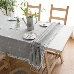 Rustic Tablecloth Cotton Linen Splashproof Tablecloths Burlap Table Cloths For Kitchen Dining Buffet Cloth Table Cloth For Rectangle Tables Grey Rectangle Table,55''x70'',4-6 Seats -Peugeot Shop 51roOdVflHL