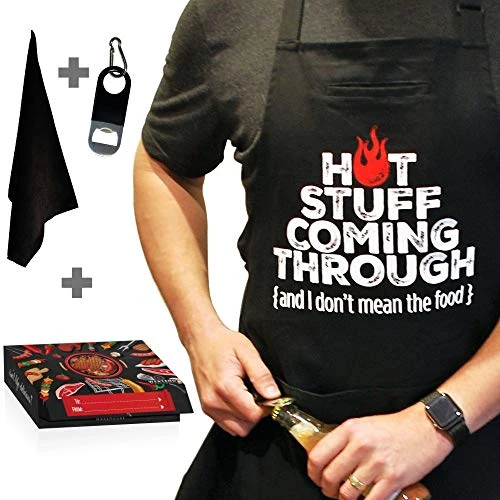 FixGrub Hot Stuff Funny Aprons For Men And Women, Grill Apron, Chefs Apron, BBQ Apron, Gift Set Or Apron Only 1 FixGrub Hot Stuff Funny Aprons For Men And Women, Grill Apron, Chefs Apron, BBQ Apron, Gift Set Or Apron Only