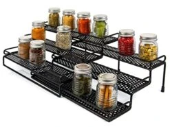 Scandvia Three Tier Spice Rack Organizer For Cabinet And Countertop - Modern Kitchen Spice Organizer With Expandable Storage - Step Spice Shelves, And Protective Railing