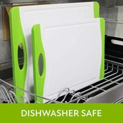 Neoflam 2pc Antibacterial Plastic Cutting Board Microban Protection, Stain & Odor, Extra Large, BPA Free, Juice Groove, Non Slip, Dishwasher Safe, Easy Grip Handle, Set, White Green -Peugeot Shop 51s6brh53nL