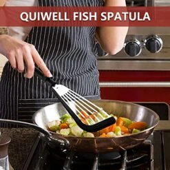 Fish Spatula, Stainless Steel Slotted Fish Turner, Silicone Fish Spatula With Basting Brush, 13 Inch, Heat Resistant, Flexible, Metal Spatula For Nonstick Cookware, BLACK 11 Fish Spatula, Stainless Steel Slotted Fish Turner, Silicone Fish Spatula With Basting Brush, 13 Inch, Heat Resistant, Flexible, Metal Spatula For Nonstick Cookware, BLACK -Peugeot Shop 51s6gjljm2L