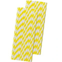 Striped Paper Straws - Yellow White - 7.75 Inches - Pack Of 50 - Outside The Box Papers Brand