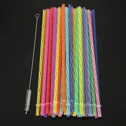 50 Pieces Reusable Drinking Straw Thick Plastic Straws With Cleaning Brush Straw Cleaner (11 Inch, Multi Color 2)