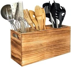 Utensil Holder In Rustic Wood For Farmhouse Kitchen Decor, Countertop Organizer And Cooking Tools Storage (Triple) -Peugeot Shop 51sKrJHfrIL. AC