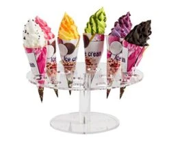 Edding 16-Holes Parties Clear Acrylic Ice Cream Cone Stand, Sushi Hand Roll Stand Holder, Ice-cream Cone Holder, Ice Cream Cone Display Stand Holder