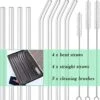 8pcs Glass Drinking Straws, Straight 9 Inches X 10mm Bent 8.2 Inches X 10mm, Reusable For Hot Or Cold Drinks, Eco Friendly, Cleaning Brushes Included