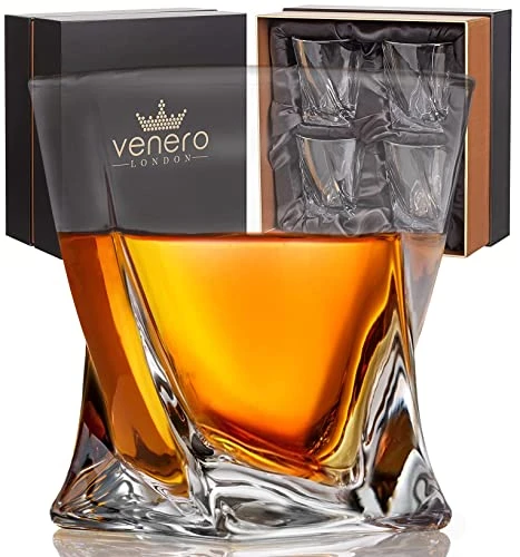 ENERO Crystal Whiskey Glasses, Set Of 4 Rocks Glasses In Satin-Lined Gift Box - 10 Oz Old Fashioned Lowball Bar Tumblers For Drinking Bourbon, Scotch Whisky, Cocktails, Cognac 1 ENERO Crystal Whiskey Glasses, Set Of 4 Rocks Glasses In Satin-Lined Gift Box - 10 Oz Old Fashioned Lowball Bar Tumblers For Drinking Bourbon, Scotch Whisky, Cocktails, Cognac