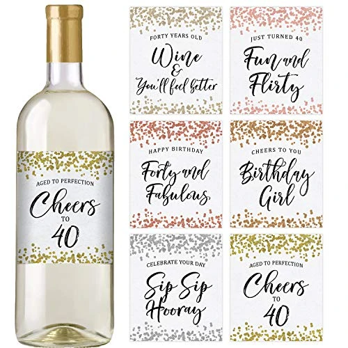 Printed Party 40th Birthday Wine Bottle Labels, Confetti, Set Of 6 1 Printed Party 40th Birthday Wine Bottle Labels, Confetti, Set Of 6