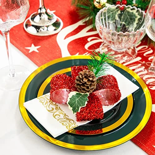 175PCS Green Plastic Plates - Emerald Green Party Plates - Disposable Gold Plastic Plates Include 50Plates, 25Knives, 25Forks, 25Spoons, 25Cups, 25Napkins For Party & St Patrick's Day 4 175PCS Green Plastic Plates - Emerald Green Party Plates - Disposable Gold Plastic Plates Include 50Plates, 25Knives, 25Forks, 25Spoons, 25Cups, 25Napkins For Party & St Patrick's Day - Image 4