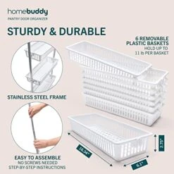 HomeBuddy Over The Door Pantry Organizer - 6 Basket Over Door Pantry Organizer, Sturdy Over The Door Spice Rack With 3 Sets Of Padded Hooks - Hanging Spice Rack For Pantry Door, Behind Door Storage -Peugeot Shop 51smMR3GnwL