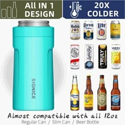 4-IN-1 Insulated Can Cooler With Lid - Newest Signice 12 Oz Stainless Steel Can Cooler Double Walled Vacuum Insulator For Skinny Tall Slim Can/Standard Regular Can/Beer Bottle (Aqua) 11 4-IN-1 Insulated Can Cooler With Lid - Newest Signice 12 Oz Stainless Steel Can Cooler Double Walled Vacuum Insulator For Skinny Tall Slim Can/Standard Regular Can/Beer Bottle (Aqua) -Peugeot Shop 51smVeVlcnL