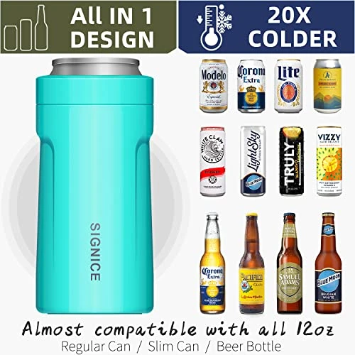 4-IN-1 Insulated Can Cooler With Lid - Newest Signice 12 Oz Stainless Steel Can Cooler Double Walled Vacuum Insulator For Skinny Tall Slim Can/Standard Regular Can/Beer Bottle (Aqua) 3 4-IN-1 Insulated Can Cooler With Lid - Newest Signice 12 Oz Stainless Steel Can Cooler Double Walled Vacuum Insulator For Skinny Tall Slim Can/Standard Regular Can/Beer Bottle (Aqua) - Image 3