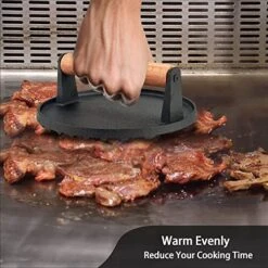 Cast Iron Burger Press, 7 Inch Round Heavy Duty Bacon Meat Steak Grill Press With Wooden Handle, Heat Proof, Rust Resistance, Griddle Accessorie Burger Smasher For BBQ Flat Top Teppanyaki -Peugeot Shop 51smjsSKsYL