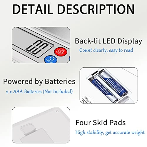 Digital Kitchen Scale, High-Precision Food Gram Scale 2000g X 0.1g Muti-Functional Pro Coffee Scale With Back-Lit LCD Display Tare PCS Function For Cooking Baking Jewelry 3 Digital Kitchen Scale, High-Precision Food Gram Scale 2000g X 0.1g Muti-Functional Pro Coffee Scale With Back-Lit LCD Display Tare PCS Function For Cooking Baking Jewelry - Image 3