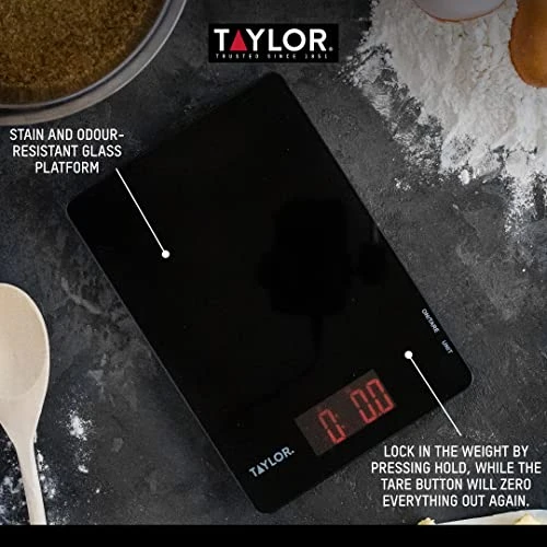 Taylor Pro Digital Ultra Thin Kitchen Food Scales, Compact Slimline Professional Standard With Tare Feature And Precision Accuracy, Black Glass, Weighs 5 Kg Capacity 5 Taylor Pro Digital Ultra Thin Kitchen Food Scales, Compact Slimline Professional Standard With Tare Feature And Precision Accuracy, Black Glass, Weighs 5 Kg Capacity - Image 5
