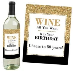Adult 80th Birthday - Gold - Birthday Party Gift For Women And Men - Wine Bottle Label Stickers - Set Of 4 -Peugeot Shop 51suxqHx2EL