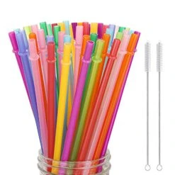 Iware 52 Pcs Reusable Plastic Straws For Tumbler, Mason Jars, Cupture/Maars Acrylic, YETI/RTIC, Starbucks, Tervis, - 10.25" Extra Long 10 Colors Replacement Drinking Straws With 2 Cleaning Brushes