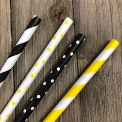The Box Papers Bee Theme Striped And Polka Dot Paper Straws 7.75 Inches 100 Pack Black, Yellow, White -Peugeot Shop 51t5Z6DzzWL