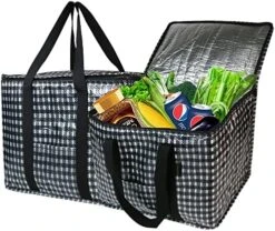 BeeGreen 2 Packs Black Insulated Grocery Bags Collapsible Shopping Cooler Thermal Tote With Zipper For Hot Cold Frozen Food Transport X-Large 60LBS Reusable Durable Long Handles Stands Upright -Peugeot Shop 51tEry79M L. AC