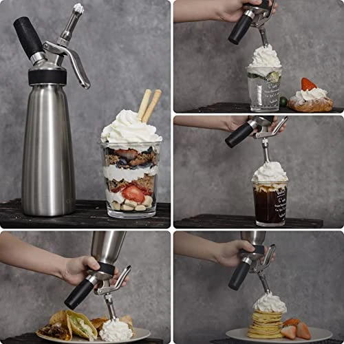 CURTA Professional Whipped Cream Dispenser, 18-8 Stainless Steel Food Grade Cream Whipper, Cream Maker With 3 Decorating Stainless Steel Nozzles, 500ml / 1 Pint Canister, N2O Chargers (Not Included) 4 CURTA Professional Whipped Cream Dispenser, 18-8 Stainless Steel Food Grade Cream Whipper, Cream Maker With 3 Decorating Stainless Steel Nozzles, 500ml / 1 Pint Canister, N2O Chargers (Not Included) - Image 4
