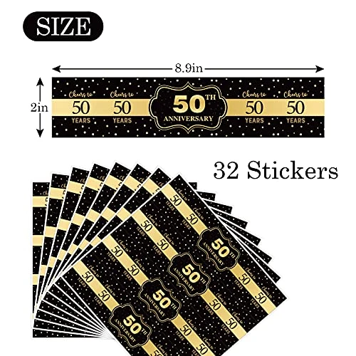 Black And Gold Happy 50th Anniversary Water Bottle Labels Stickers/Cheers To 50 Years Bottle Wrappers/Happy 50th Birthday Party Water Labels Supplies (Set Of 32) 2 Black And Gold Happy 50th Anniversary Water Bottle Labels Stickers/Cheers To 50 Years Bottle Wrappers/Happy 50th Birthday Party Water Labels Supplies (Set Of 32) - Image 2