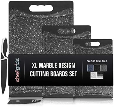 HEF GRIDS Durable Plastic XL Marble Cutting Board Set, Chopping Board Thick Plastic, For Vegetable Meat Or Cheese With Non-Slip Grip| Dishwasher Safe (3-pc Set, Multi) (Charcoal) 6 HEF GRIDS Durable Plastic XL Marble Cutting Board Set, Chopping Board Thick Plastic, For Vegetable Meat Or Cheese With Non-Slip Grip| Dishwasher Safe (3-pc Set, Multi) (Charcoal) - Image 6