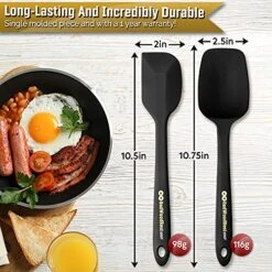 Premium 600F High Heat Resistant Silicone Spatula 2 Set Sturdy Handle Created For Cooking, Baking And Mixing, One Piece Design, Non-Stick, Strong Stainless Steel Core (Black) -Peugeot Shop 51tY3wnHdSS