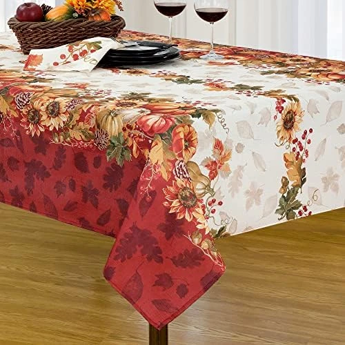 Swaying Leaves Bordered Fall, Seasonal And Holiday Tablecloth, 60" X 102" Oblong/Rectangle, Multi 6 Swaying Leaves Bordered Fall, Seasonal And Holiday Tablecloth, 60" X 102" Oblong/Rectangle, Multi - Image 6