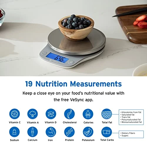 Nutrition Smart Food Kitchen Scale, Digital Ounces And Grams For Cooking, Baking, Meal Prep, Dieting, And Weight Loss, 11 Pounds-Bluetooth, 304 Stainless Steel 2 Nutrition Smart Food Kitchen Scale, Digital Ounces And Grams For Cooking, Baking, Meal Prep, Dieting, And Weight Loss, 11 Pounds-Bluetooth, 304 Stainless Steel - Image 2
