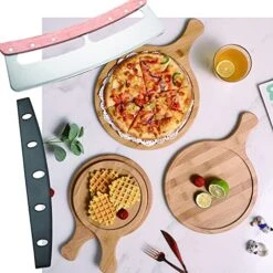14" Pizza Cutter- Kitchen Tools-Sharp Blade-pizza Slicer-rocker Knife With Protective Lid,With Free Dough Cutter/bowl Scraper,All-wooden Handle,Suitable For Cutting Pizza -Peugeot Shop 51tiRmsppWL