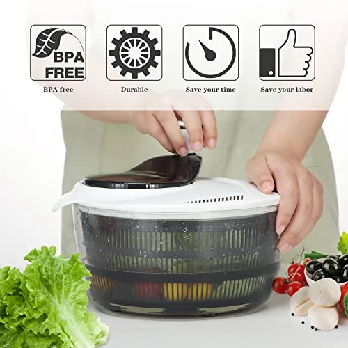 Ourokhome Salad Spinner Lettuce Dryer And Vegetable Chopper, Manual Food Processor And Durable Rotary Veggie Washer With Compact Bowl And Colander 2 Ourokhome Salad Spinner Lettuce Dryer And Vegetable Chopper, Manual Food Processor And Durable Rotary Veggie Washer With Compact Bowl And Colander - Image 2