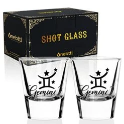 Zodiac Gemini Sign Shot Glass Set Of 2, Unique May June Birthday Gifts For Women, Men, Friend, Coworker, Wife, Husband- (1.5oz/45ml)