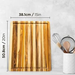 Large Thick Teak Wood Cutting Board [Edge Grain, 20" X 15" X 1.5"] Juice Groove, Hand Grips, Reversible | Lifetime Replacement Teak Cutting Board For Kitchen (20x15x1.5 Inches) -Peugeot Shop 51tweVIS78L