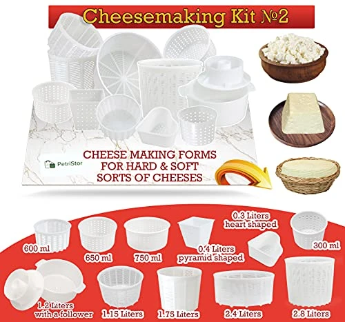 11 Pcs Cheesemaking Kit №2 Butter Punched Сheese Mold Press Strainer Cheese Tofu Press Mold Cheese Making Kit 2 11 Pcs Cheesemaking Kit №2 Butter Punched Сheese Mold Press Strainer Cheese Tofu Press Mold Cheese Making Kit - Image 2