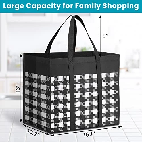 WOWBOX Reusable Grocery Bags,4-Pack, Foldable Reusable Shopping Tote Bags Bulk With Reinforced Handles,Large Storage Bags With Water Resistant Coating For Groceries,Multipurpose,Black-White 2 WOWBOX Reusable Grocery Bags,4-Pack, Foldable Reusable Shopping Tote Bags Bulk With Reinforced Handles,Large Storage Bags With Water Resistant Coating For Groceries,Multipurpose,Black-White - Image 2