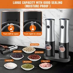 Electric Salt And Pepper Grinder Set, Automatic Salt & Pepper Mill Refillable With USB Rechargeable Base, 5 Adjustable Coarseness One Hand Operation, LED Light -Peugeot Shop 51u7b9ft8hL