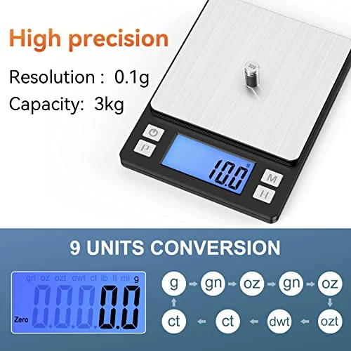 Upgraded Small Food Scale With New Hold Function And Larger Display, 3000g/0.1g High Accuracy Digital Scale Grams And Oz For Kitchen, Small Item, Jewelry, (2 Trays & Batteries Included) 4 Upgraded Small Food Scale With New Hold Function And Larger Display, 3000g/0.1g High Accuracy Digital Scale Grams And Oz For Kitchen, Small Item, Jewelry, (2 Trays & Batteries Included) - Image 4
