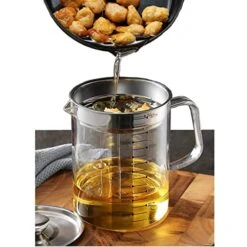 Glass Bacon Grease Container，Transparent Glass Grease Strainer，1.5/1.58 Quart LCooking Oil Storage Grease Keeper Bacon Grease Container With Strainer (1.5/1.58 Quart)