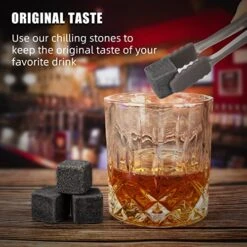 Whiskey Stones, Granite Chilling Whiskey Rocks, 2 Whiskey Glasses, 8 Granite Chilling Rocks, 2 Slate Coasters, Ice Tongs &Storage Bag. -Peugeot Shop 51uIGSzGvrL