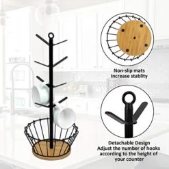 Drying Storage Rack Holder Home Storage Mug Hooks Multipurpose Display Stand Metal Tree Shape Mug Coffee Cups Stand With 8 Hooks-Bamboo Base With Coffee Basket 11 Drying Storage Rack Holder Home Storage Mug Hooks Multipurpose Display Stand Metal Tree Shape Mug Coffee Cups Stand With 8 Hooks-Bamboo Base With Coffee Basket -Peugeot Shop 51uJ0kpDdpL
