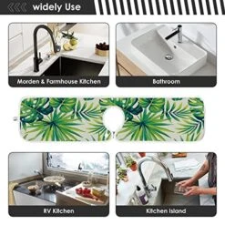 Kcldeci 2 Pack Faucet Mat Splash Guard For Kitchen Sink,Exotic Palm Leaves 23x5 Inch Faucet Handle Drip Catcher Tray Absorbent Mat Fast Dry Mat For Kitchen, Bathroom -Peugeot Shop 51uKHB4fLdL