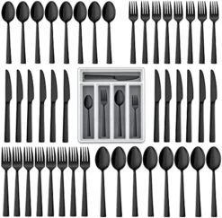 20-Piece Black Silverware Set With Tray, Stainless Steel Square Flatware Cutlery Set For 4, Black Eating Utensils For Home Restaurant, Dishwasher Safe, Mirror Finished -Peugeot Shop 51uUcRyQRWS. AC