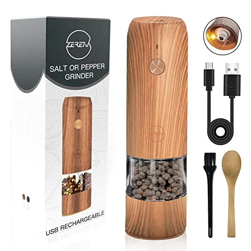 Lectric Pepper Grinder - Rechargeable Salt Pepper Mill, LED Lights Automatic Pepper Salt Mill Grinder Refillable, Adjustable Coarseness Shaker, One Hand Operation (1 Pack) 1 Lectric Pepper Grinder - Rechargeable Salt Pepper Mill, LED Lights Automatic Pepper Salt Mill Grinder Refillable, Adjustable Coarseness Shaker, One Hand Operation (1 Pack)