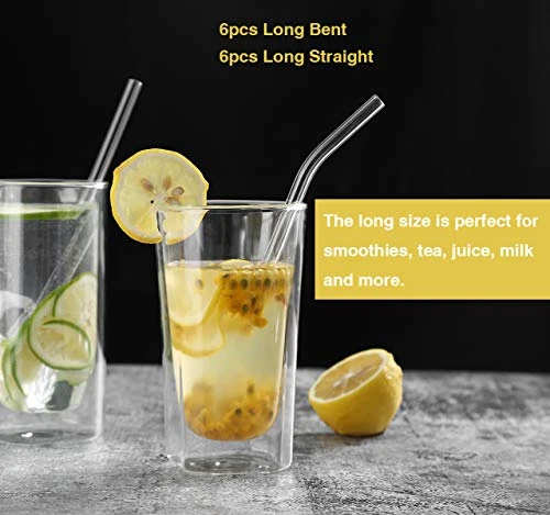 8"x8mm Long Reusable Glass Straws, Clear Drinking Straws For Smoothie, Milkshakes, Tea, Juice-12 Pack Including 6 Straight And 6 Bent With 2 Cleaning Brush, Perfect For Hot Or Cold Drinks 4 8"x8mm Long Reusable Glass Straws, Clear Drinking Straws For Smoothie, Milkshakes, Tea, Juice-12 Pack Including 6 Straight And 6 Bent With 2 Cleaning Brush, Perfect For Hot Or Cold Drinks - Image 4