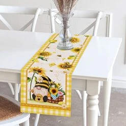 Summer Table Runner, Summer Table Runners 72 Inches Long For Kitchen, Burlap Yellow Sunflower Runner For Dining Room Tabletop Decoration, Farmhouse Honey Gnomes Home Kitchen Decor -Peugeot Shop 51ubAdBiDuL